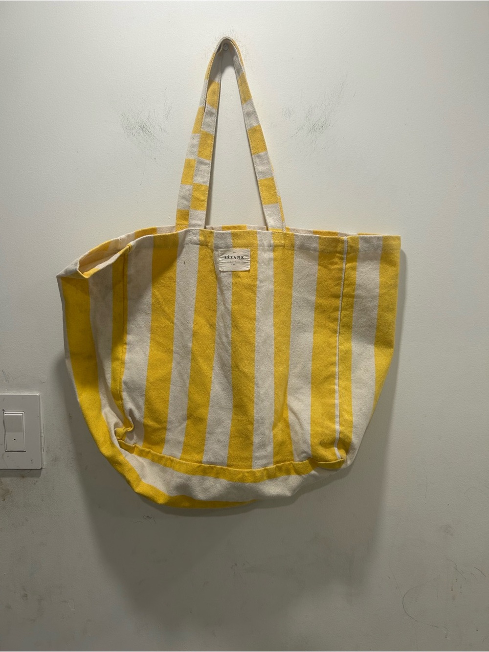 Sezane Striped Yellow & White Canvas Tote Bag